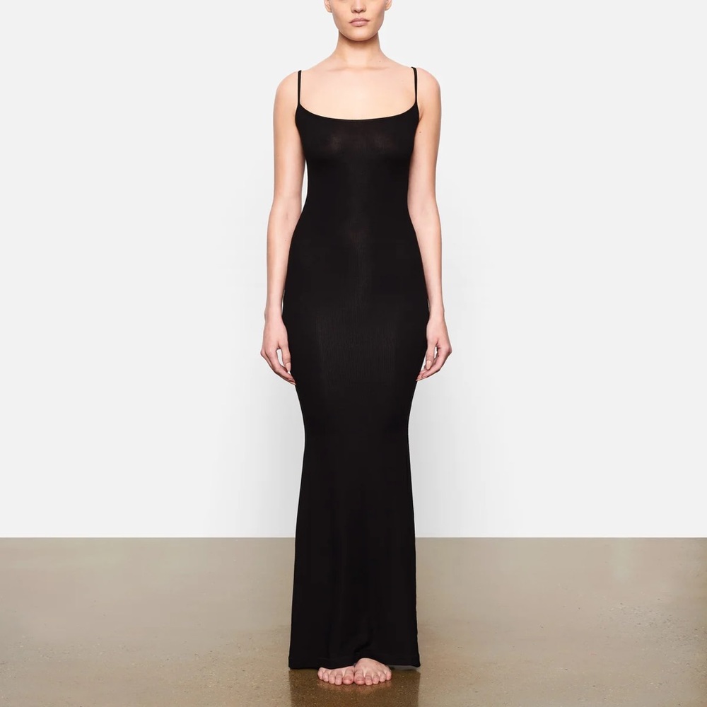 SKIMS SOFT LOUNGE LONG SLIP DRESS ONYX XXS